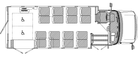 16 passenger with 2 wheelchair positions and 1 3-point foldaway