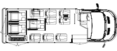 7 passenger and 3 wheelchair positions with 1 double foldaways